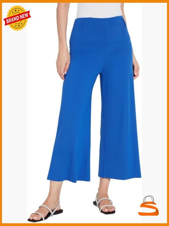 Pants - High Waisted Culotte Pants - Lightweight Ponte Knit Cropped Wide Leg Palazzo